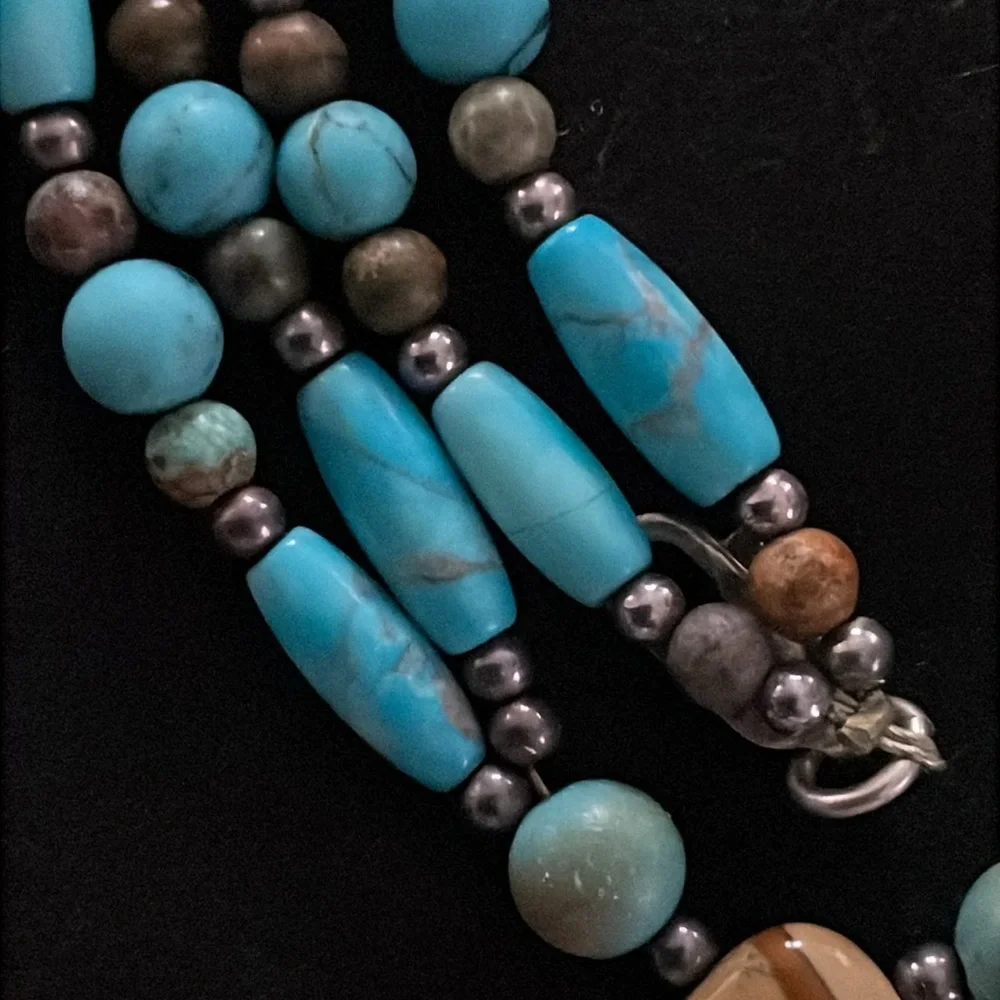 Genuine Turquoise Jasper Gemstone Beaded Necklace Silver Clasp 16-18”